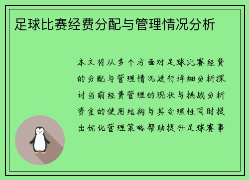 足球比赛经费分配与管理情况分析