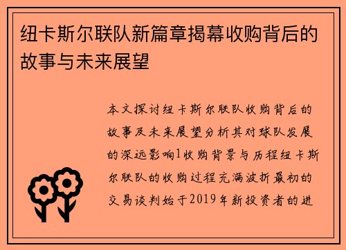 纽卡斯尔联队新篇章揭幕收购背后的故事与未来展望